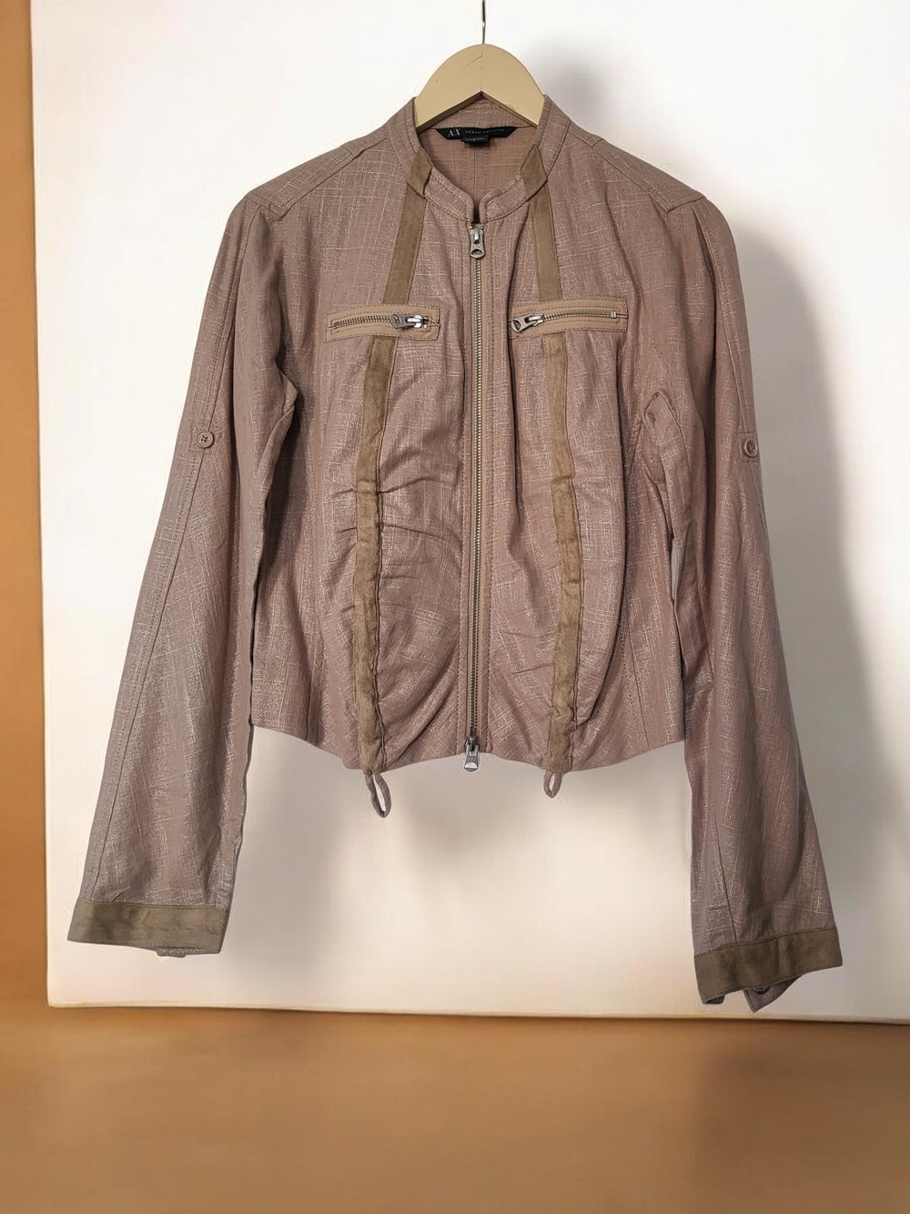 A/X Armani Exchange Linen Cotton Sequine  Taupe Zip-Front Women's Jacket
